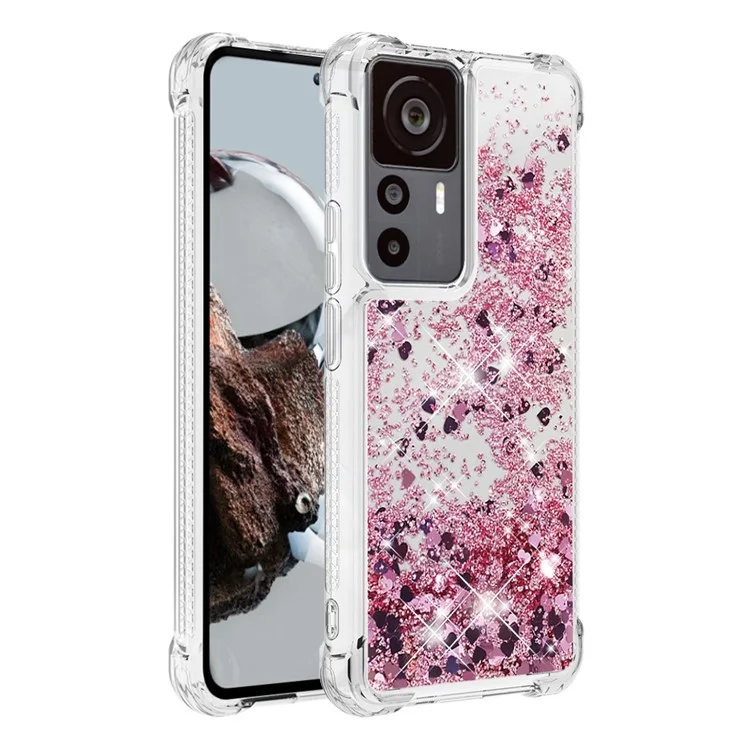 Для Xiaomi 12T 5G / 12T Pro 5G / Redmi K50 Ultra 5G TPU Чехол для телефона YB Quicksand Series-1 Жидкий Парящий Блестящий Блестящий Защитный Чехол для Телефона - Розовое Золото / Сердца