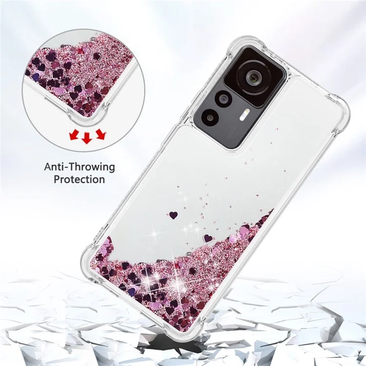 Для Xiaomi 12T 5G / 12T Pro 5G / Redmi K50 Ultra 5G TPU Чехол для телефона YB Quicksand Series-1 Жидкий Парящий Блестящий Блестящий Защитный Чехол для Телефона - Розовое Золото / Сердца