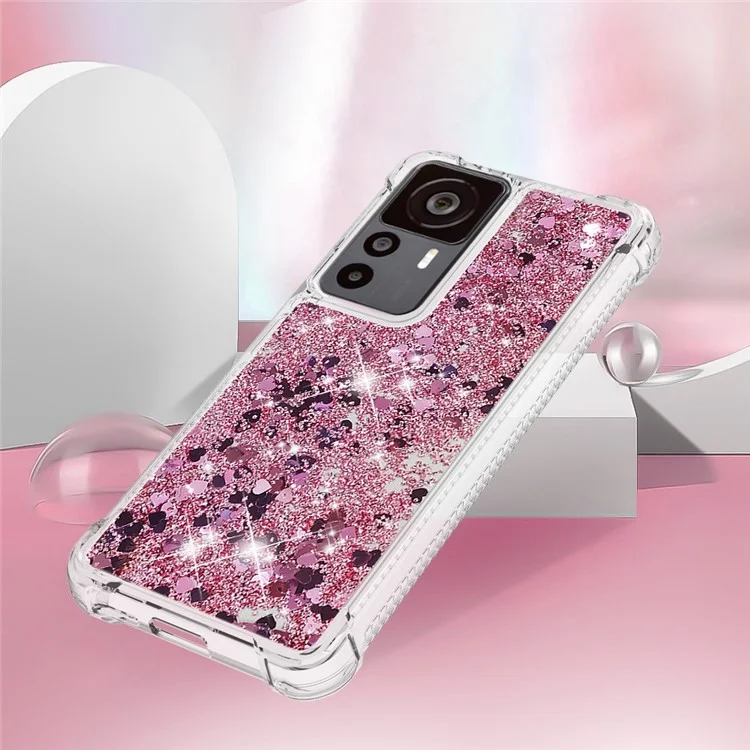 Для Xiaomi 12T 5G / 12T Pro 5G / Redmi K50 Ultra 5G TPU Чехол для телефона YB Quicksand Series-1 Жидкий Парящий Блестящий Блестящий Защитный Чехол для Телефона - Розовое Золото / Сердца