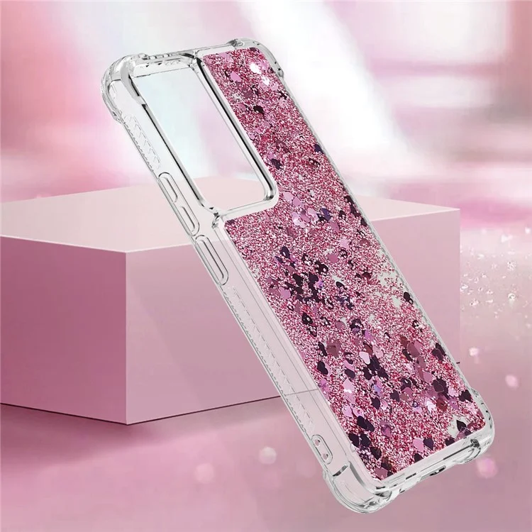 Для Xiaomi 12T 5G / 12T Pro 5G / Redmi K50 Ultra 5G TPU Чехол для телефона YB Quicksand Series-1 Жидкий Парящий Блестящий Блестящий Защитный Чехол для Телефона - Розовое Золото / Сердца