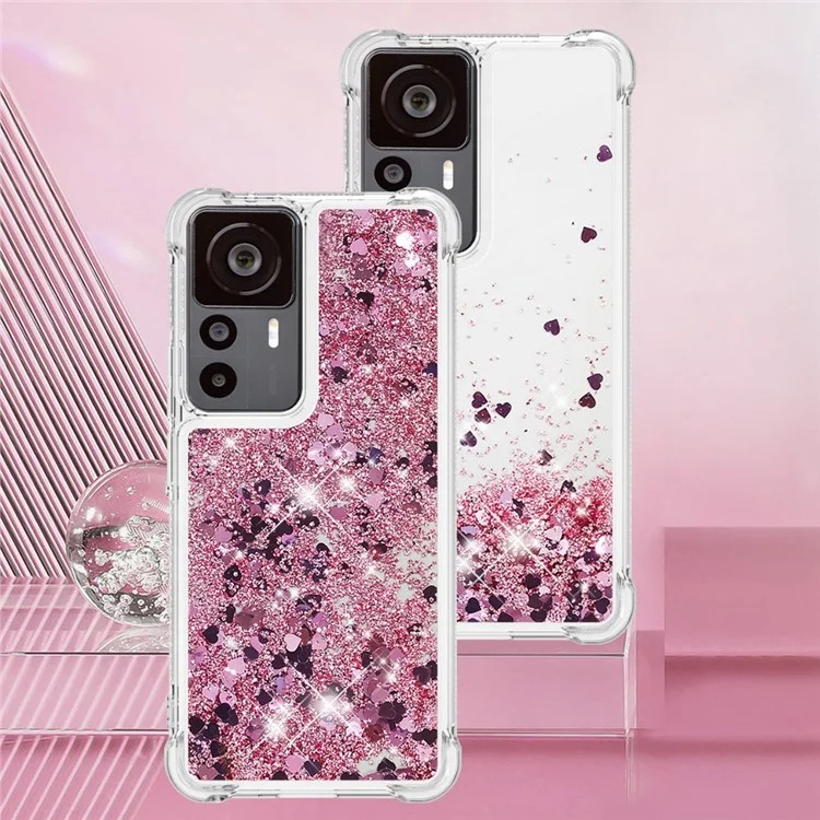 Для Xiaomi 12T 5G / 12T Pro 5G / Redmi K50 Ultra 5G TPU Чехол для телефона YB Quicksand Series-1 Жидкий Парящий Блестящий Блестящий Защитный Чехол для Телефона - Розовое Золото / Сердца