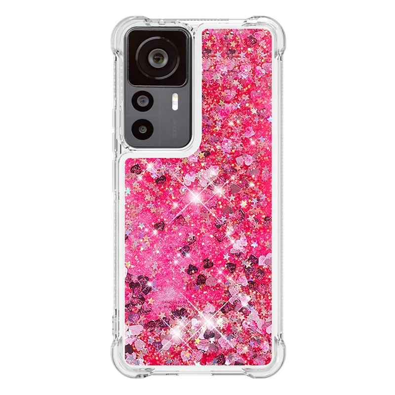 Для Xiaomi 12t 5g / 12t Pro 5g / Redmi K50 Ultra 5G TPU Chase Case YB Quicksand Series-1 Liquid Ploating Glitter Seedingers Защитная Телефонная Крышка Телефона - Розовый / Сердца