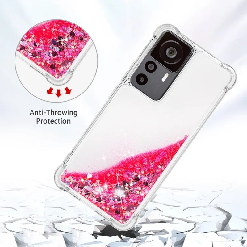 Для Xiaomi 12t 5g / 12t Pro 5g / Redmi K50 Ultra 5G TPU Chase Case YB Quicksand Series-1 Liquid Ploating Glitter Seedingers Защитная Телефонная Крышка Телефона - Розовый / Сердца