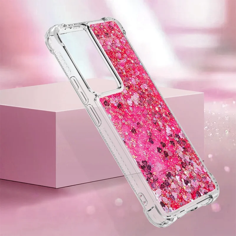 Для Xiaomi 12t 5g / 12t Pro 5g / Redmi K50 Ultra 5G TPU Chase Case YB Quicksand Series-1 Liquid Ploating Glitter Seedingers Защитная Телефонная Крышка Телефона - Розовый / Сердца