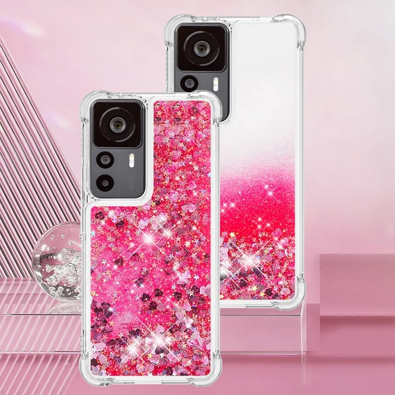 Для Xiaomi 12t 5g / 12t Pro 5g / Redmi K50 Ultra 5G TPU Chase Case YB Quicksand Series-1 Liquid Ploating Glitter Seedingers Защитная Телефонная Крышка Телефона - Розовый / Сердца