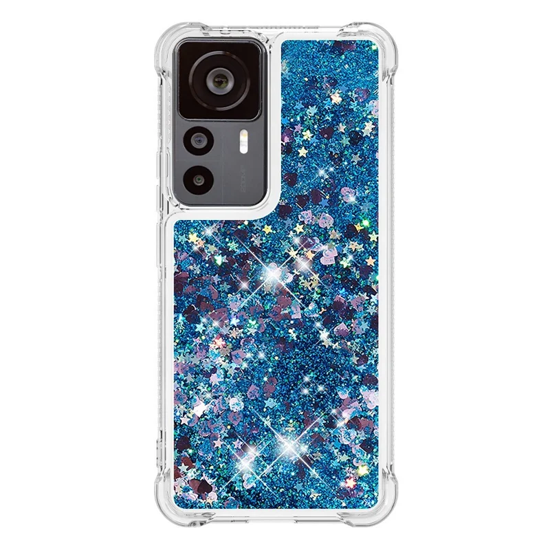 Para Xiaomi 12t 5g / 12T Pro 5G / Redmi K50 Ultra 5G TPU TPU Telephip YB Quicksand Series-1 Liquid Floating Glitter Sequins Cubierta de Teléfono Protector - Azul / Corazones