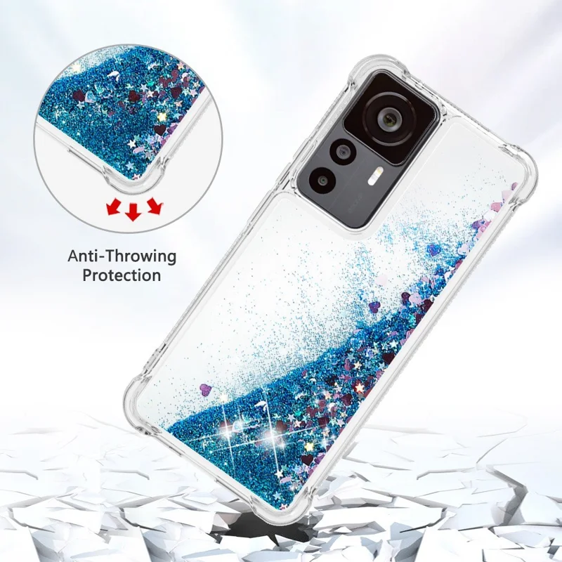 Para Xiaomi 12t 5g / 12T Pro 5G / Redmi K50 Ultra 5G TPU TPU Telephip YB Quicksand Series-1 Liquid Floating Glitter Sequins Cubierta de Teléfono Protector - Azul / Corazones