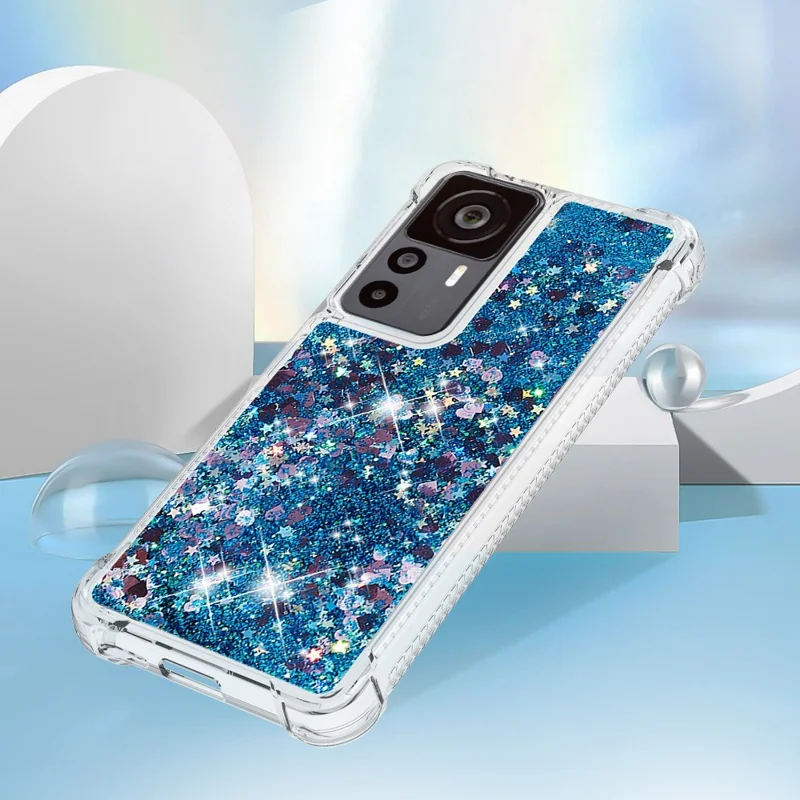 Para Xiaomi 12t 5g / 12T Pro 5G / Redmi K50 Ultra 5G TPU TPU Telephip YB Quicksand Series-1 Liquid Floating Glitter Sequins Cubierta de Teléfono Protector - Azul / Corazones