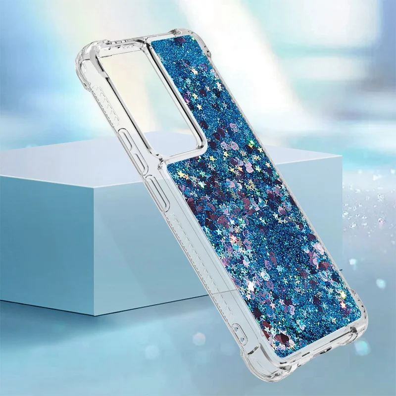 Para Xiaomi 12t 5g / 12T Pro 5G / Redmi K50 Ultra 5G TPU TPU Telephip YB Quicksand Series-1 Liquid Floating Glitter Sequins Cubierta de Teléfono Protector - Azul / Corazones