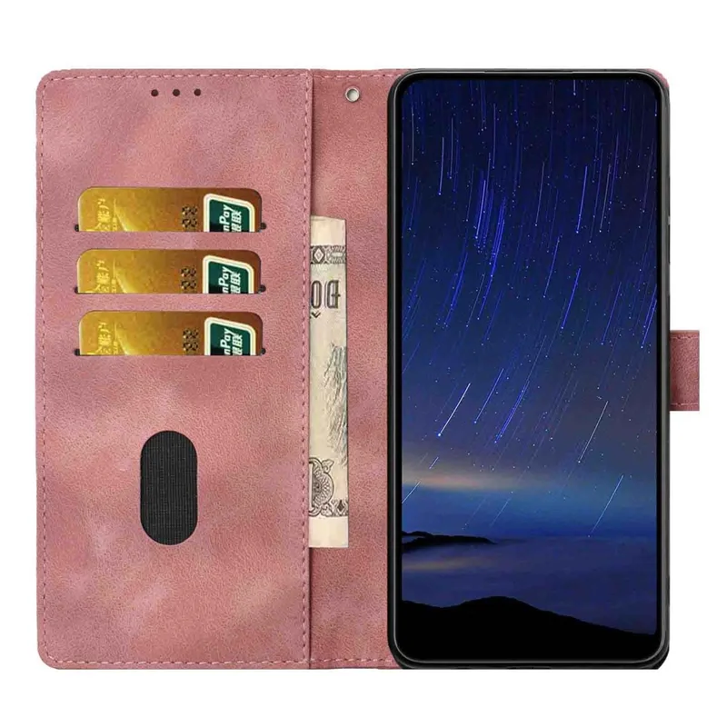Capa Flip de Couro com Padrão de Flor de Cerejeira para iPhone 16 Pro, com Alça de Pulso - Rosa