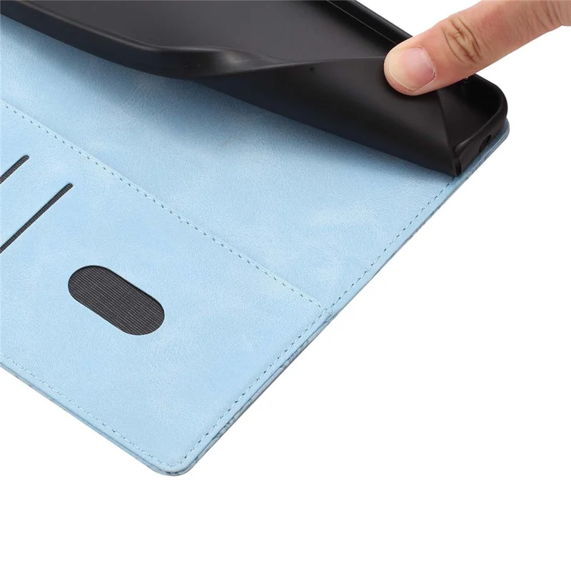 For Samsung Galaxy S25 Edge Flip Case Cherry Blossom Pattern Leather Wallet Stand Phone Cover with Wrist Strap - Sky Blue