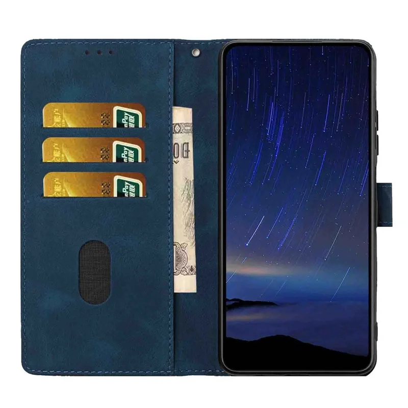 Für Samsung Galaxy A07 4G / A06 4G / A06 5G Flip Case Kirschblüten-Muster Leder Geldbörse Ständer Handyhülle mit Handgelenkband - Blau