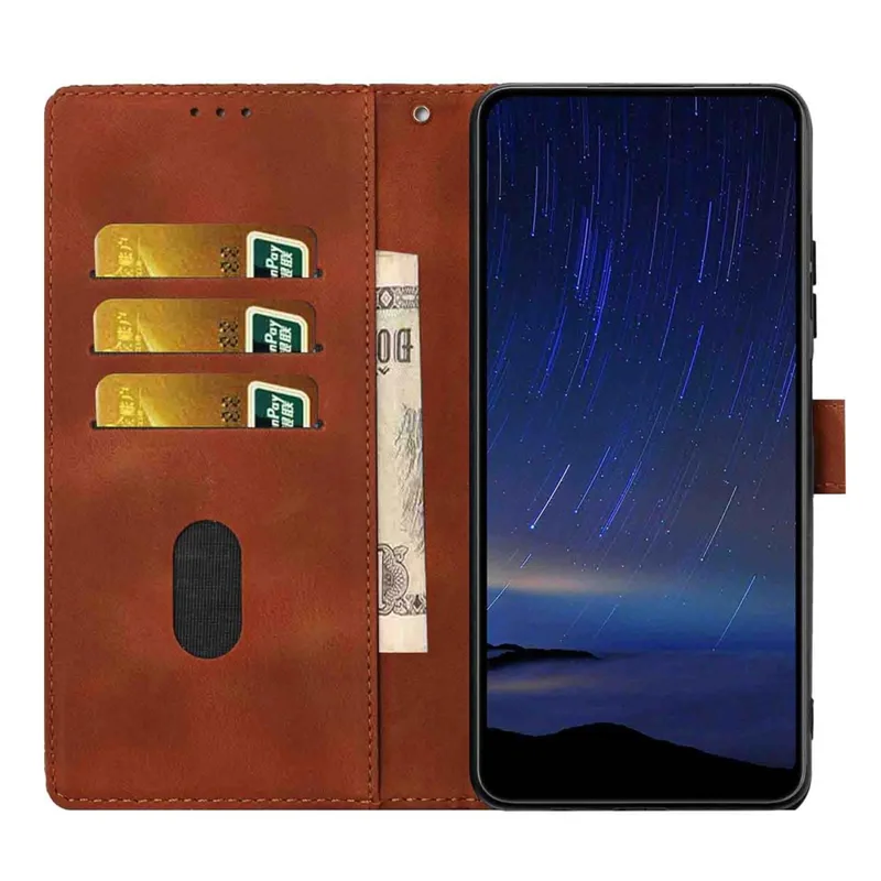Für Samsung Galaxy A56 5G Flip-Hülle Kirschblütenmuster Leder-Geldbörse Ständer Handyhülle mit Handschlaufe - Braun