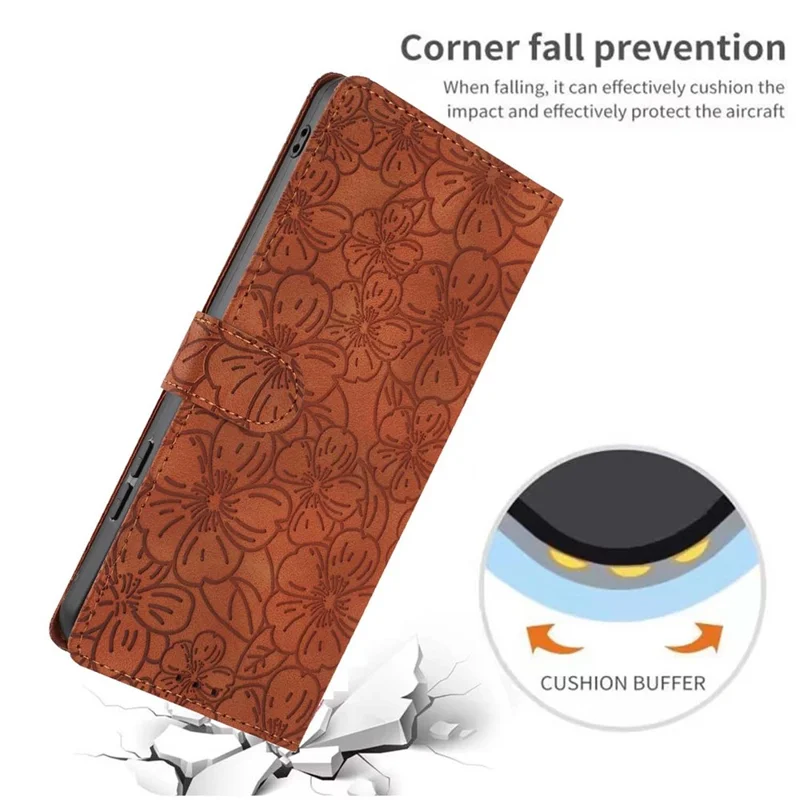 For Samsung Galaxy A36 5G Flip Case Cherry Blossom Pattern Leather Wallet Stand Phone Cover with Wrist Strap - Brown