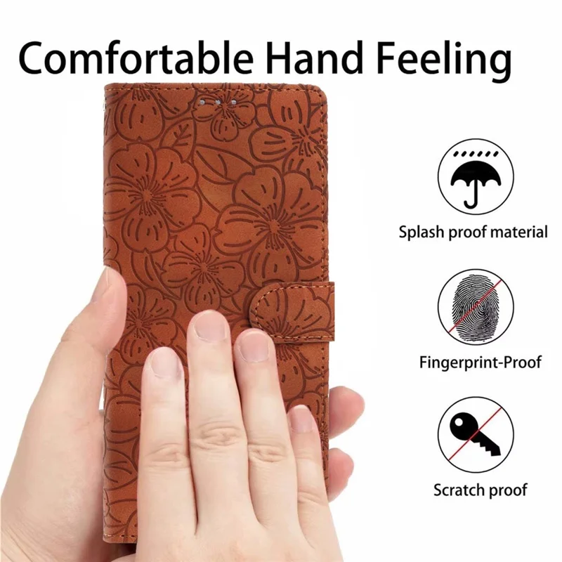For Samsung Galaxy A36 5G Flip Case Cherry Blossom Pattern Leather Wallet Stand Phone Cover with Wrist Strap - Brown