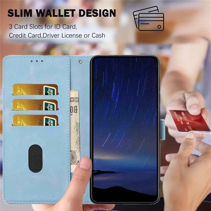 For Samsung Galaxy A16 5G  /  A16 4G Flip Case Cherry Blossom Pattern Leather Wallet Stand Phone Cover with Wrist Strap - Sky Blue
