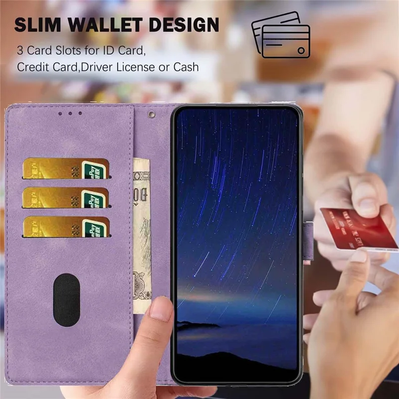 Для Samsung Galaxy A05s 4G Flip Case Cherry Blossom Pattern Leather Wallet Stand Phone Cover with Wrist Strap - Purple