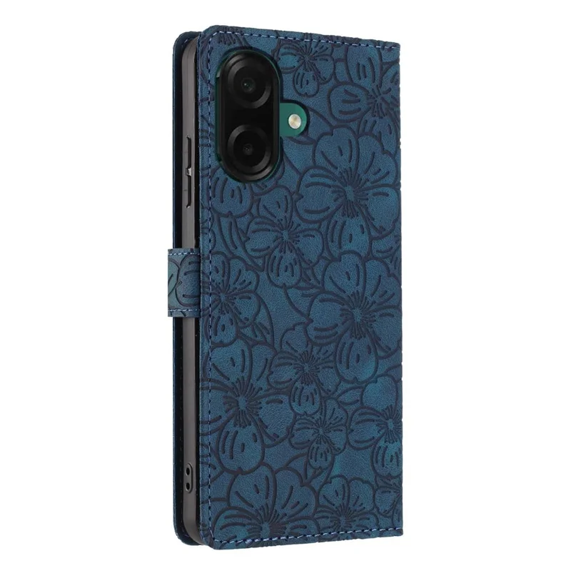 For Samsung Galaxy A05 4G Flip Case Cherry Blossom Pattern Leather Wallet Stand Phone Cover with Wrist Strap - Blue