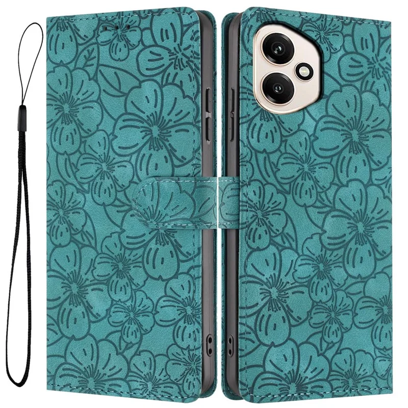 Honor 400 5G (Global) Flip Case Kirschblüte Muster Leder Geldbörse Ständer Handyhülle mit Handschlaufe - Grün