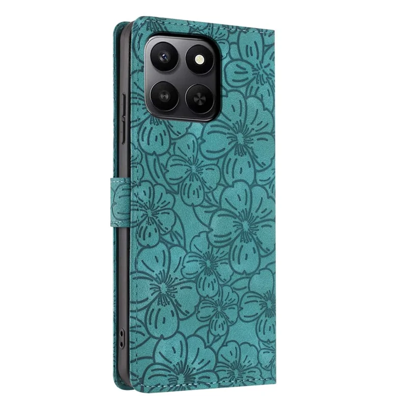 For Honor 400 Smart 5G Flip Case Cherry Blossom Pattern Leather Wallet Stand Phone Cover with Wrist Strap - Green