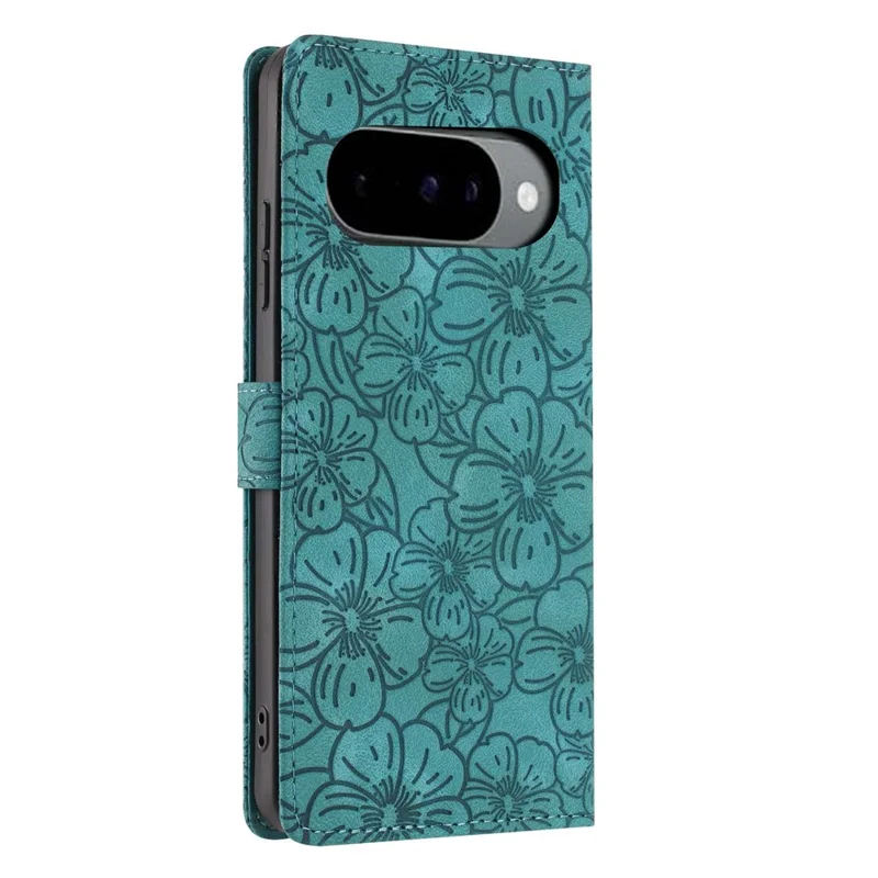 Flip Case For Google Pixel 10 Pro  /  Pixel 10  /  Pixel 9 Pro  /  Pixel 9 Leather Phone Cover Cherry Blossom Pattern Wallet Stand with Wrist Strap - Green