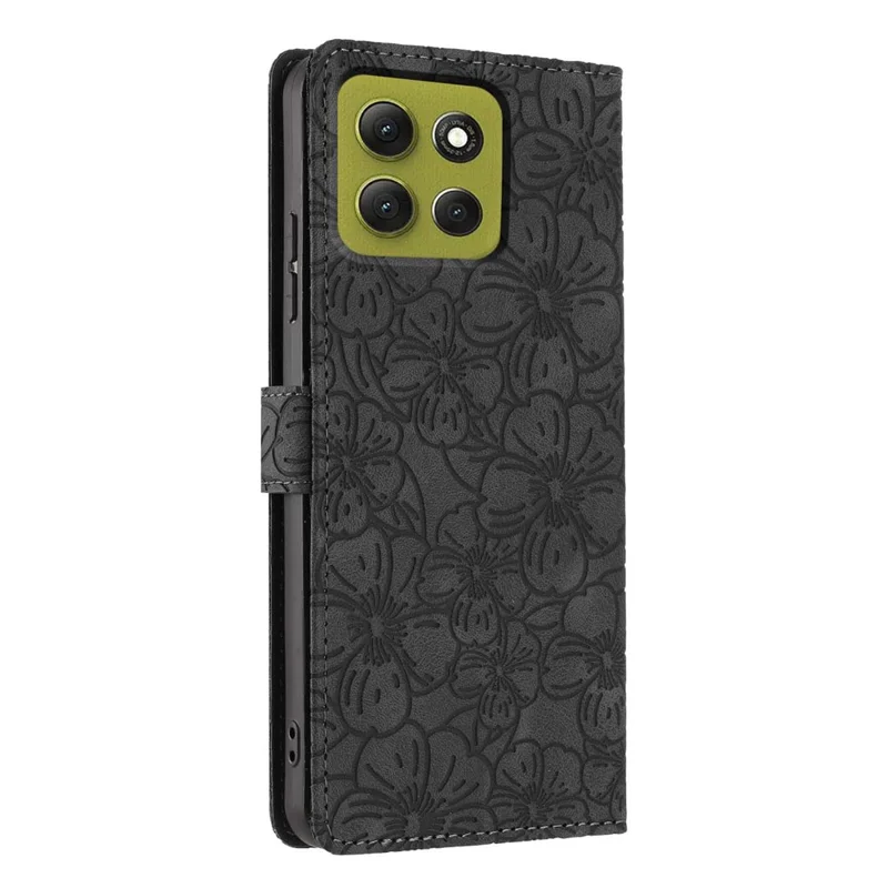 For Motorola Moto G86 5G Flip Case Cherry Blossom Pattern Leather Wallet Stand Phone Cover with Wrist Strap - Black