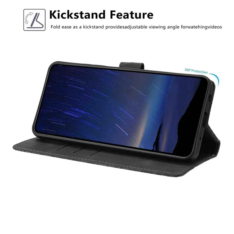 Capa Flip para Motorola Moto G56 5G, Padrão de Flor de Cerejeira, Carteira de Couro com Suporte para Celular e Alça de Pulso - Preta