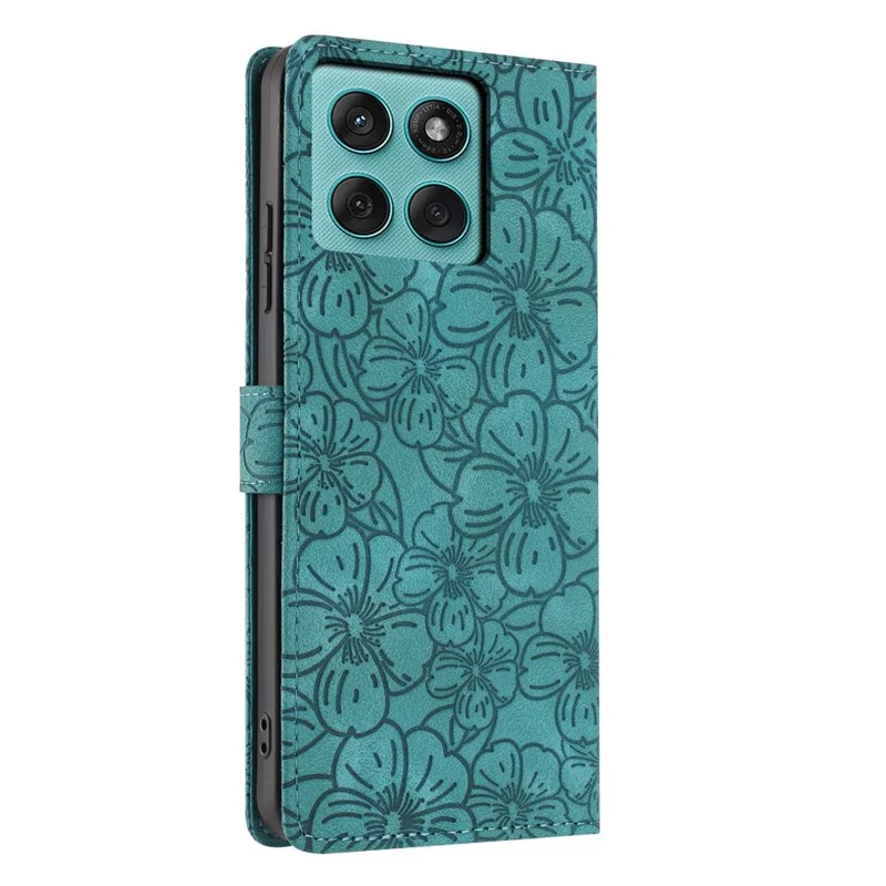 Custodia a Portafoglio in Pelle con Motivo a Fiori di Ciliegio per Motorola Edge 60 Fusion 5G / 60 5G / Edge (2025) 5G, con Supporto e Cinturino da Polso - Verde