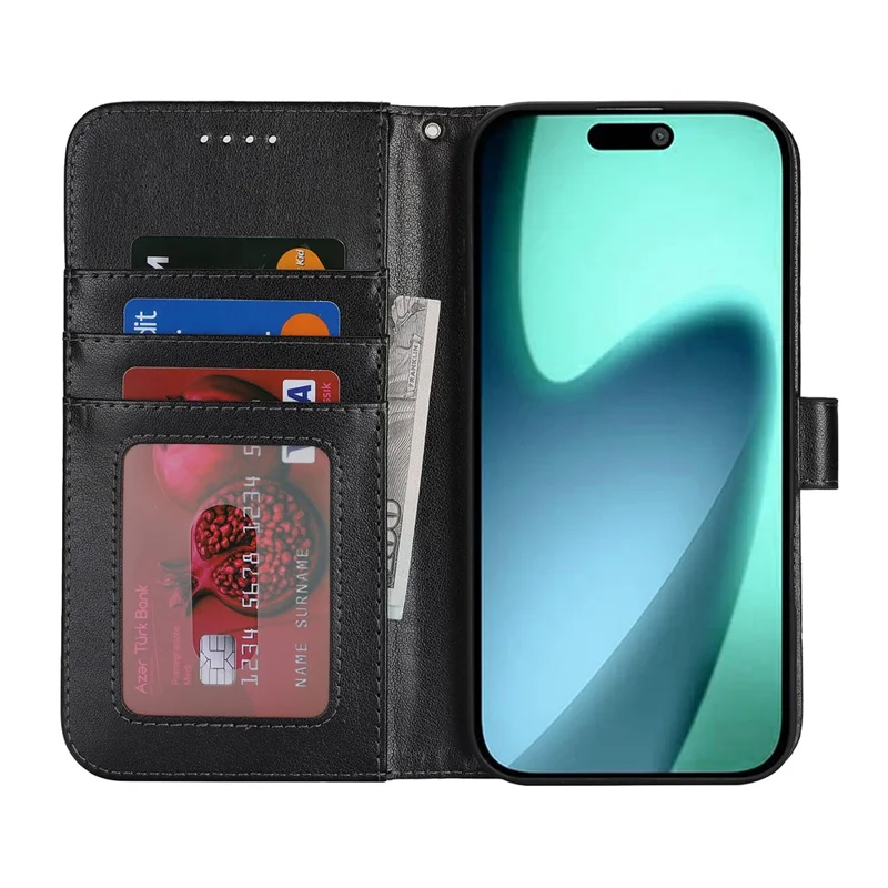 Für iPhone 17 Hülle R61 Textur Leder Flip Handyhülle mit Handschlaufe - Schwarz