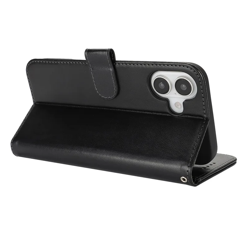 Für iPhone 17 Hülle R61 Textur Leder Flip Handyhülle mit Handschlaufe - Schwarz