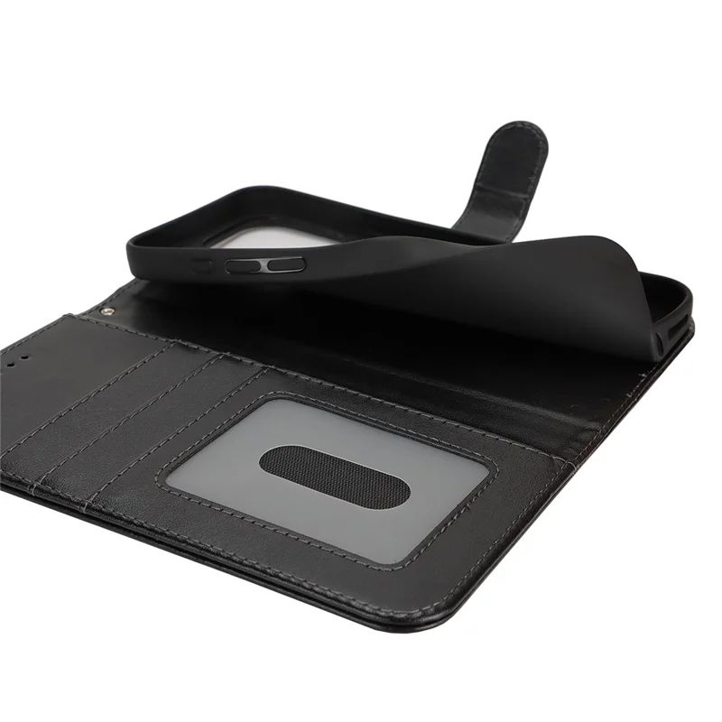 Für iPhone 17 Hülle R61 Textur Leder Flip Handyhülle mit Handschlaufe - Schwarz