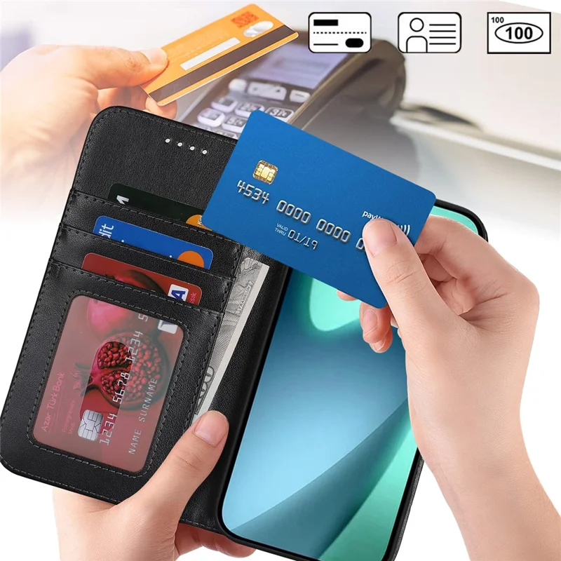 Für iPhone 17 Hülle R61 Textur Leder Flip Handyhülle mit Handschlaufe - Schwarz