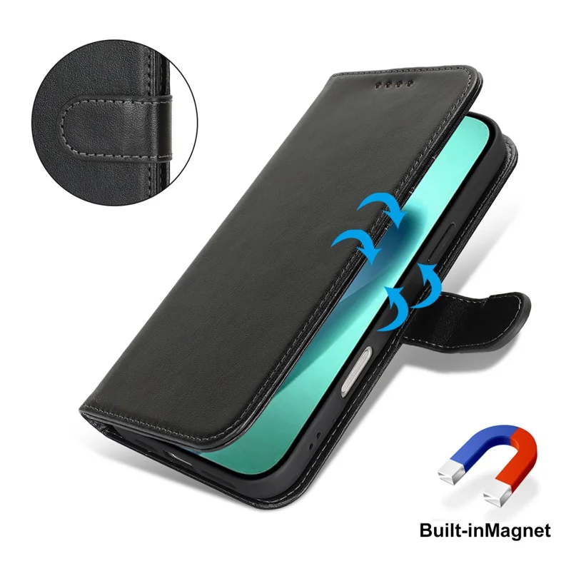 Für iPhone 17 Hülle R61 Textur Leder Flip Handyhülle mit Handschlaufe - Schwarz