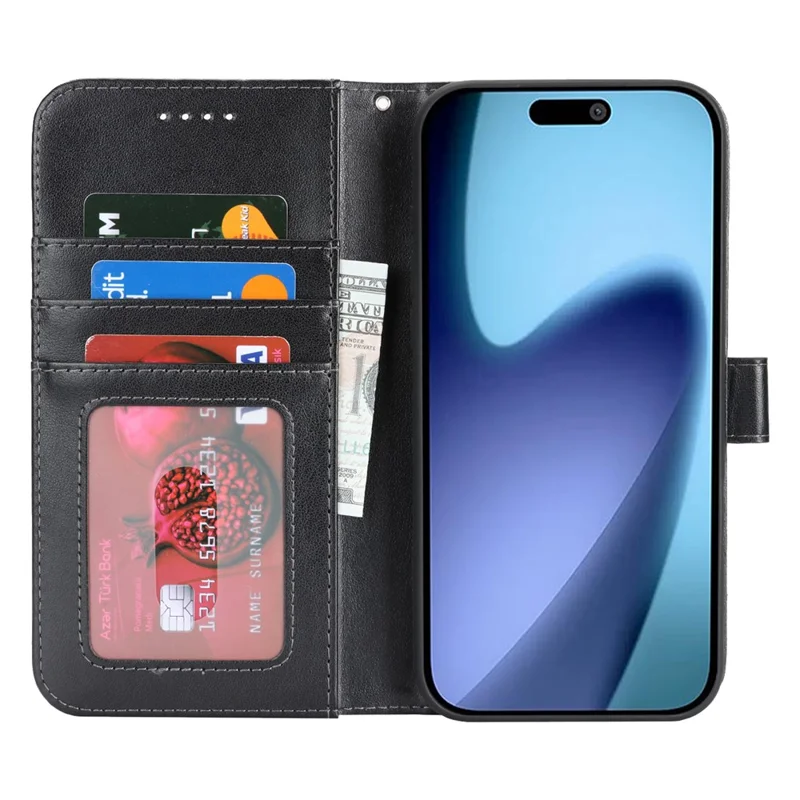 Чехол для iPhone Air Case R61 с текстурированным кожаным бумажником и ремешком на запястье - черный