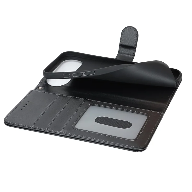 Чехол для iPhone Air Case R61 с текстурированным кожаным бумажником и ремешком на запястье - черный