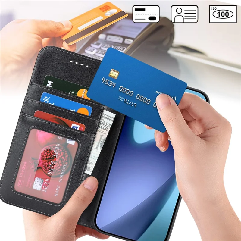 Чехол для iPhone Air Case R61 с текстурированным кожаным бумажником и ремешком на запястье - черный