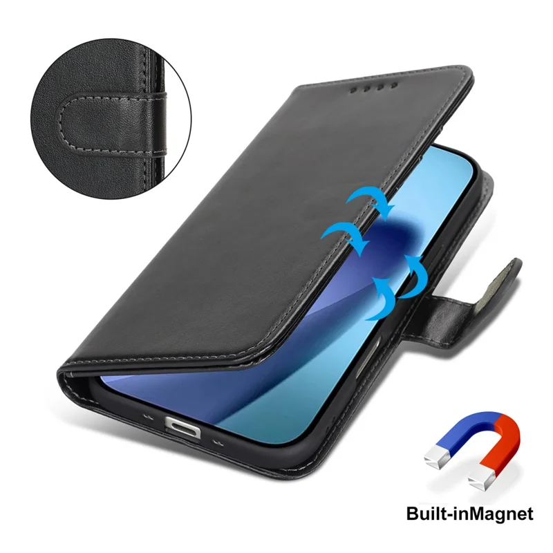 Чехол для iPhone Air Case R61 с текстурированным кожаным бумажником и ремешком на запястье - черный