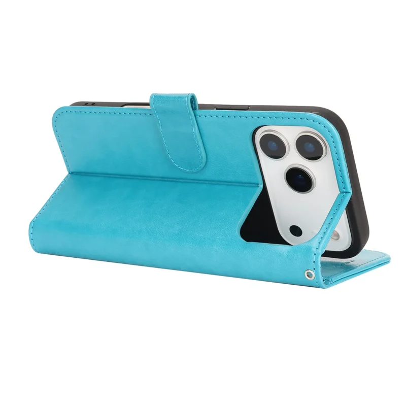 iPhone 17 Pro Hülle R61 Textur Leder-Flip-Handyhülle mit Handgelenkschlaufe - Blau