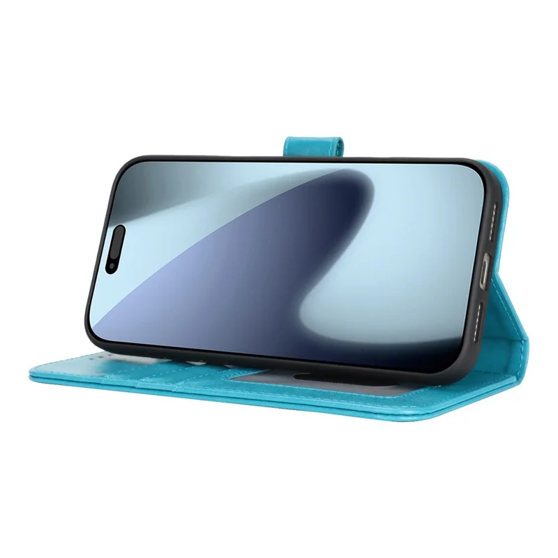 iPhone 17 Pro Hülle R61 Textur Leder-Flip-Handyhülle mit Handgelenkschlaufe - Blau