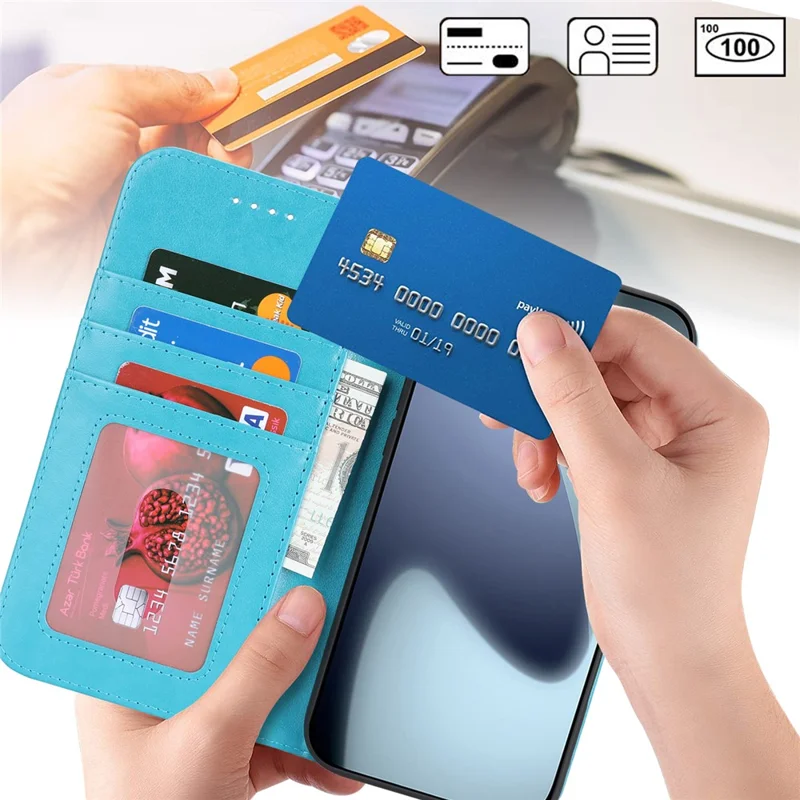 iPhone 17 Pro Hülle R61 Textur Leder-Flip-Handyhülle mit Handgelenkschlaufe - Blau