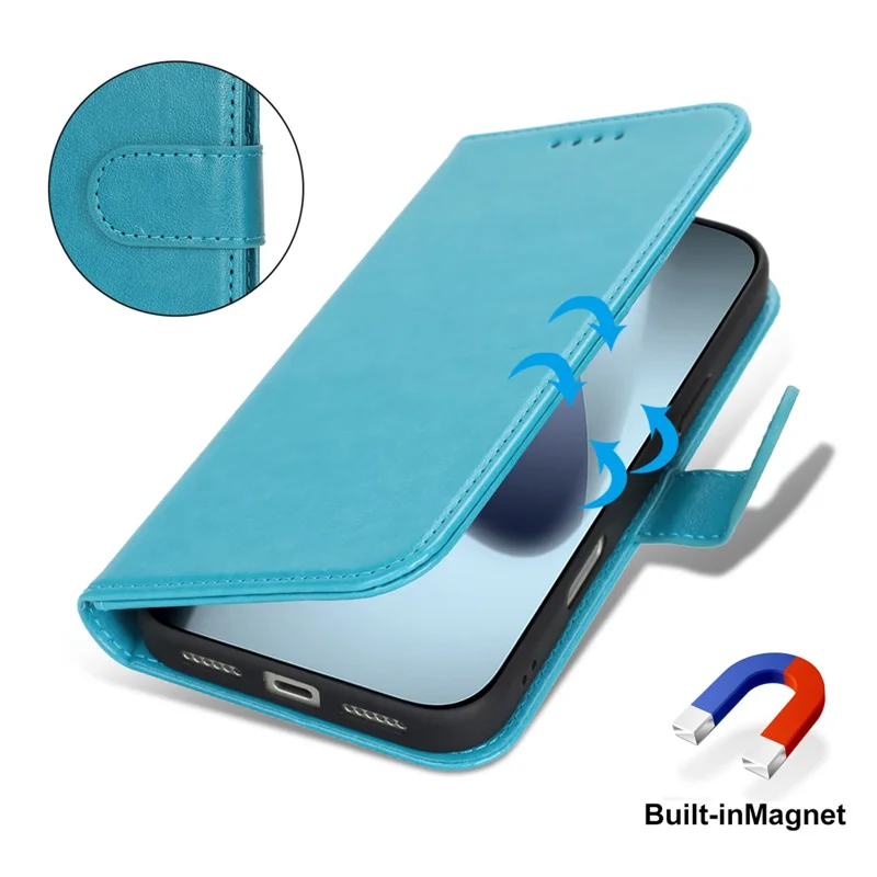 iPhone 17 Pro Hülle R61 Textur Leder-Flip-Handyhülle mit Handgelenkschlaufe - Blau