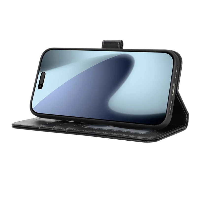 iPhone 17 Pro Max Hülle R61 Textur Leder Flip Handyhülle mit Handgelenkschlaufe - Schwarz