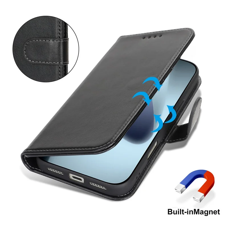 iPhone 17 Pro Max Hülle R61 Textur Leder Flip Handyhülle mit Handgelenkschlaufe - Schwarz