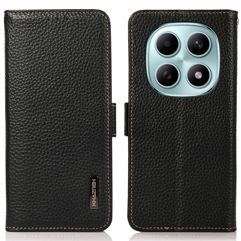 KHAZNEH för Xiaomi Redmi Note 15 5G (Kina) mobilskal i äkta nötsskinn RFID-skydd - Svart