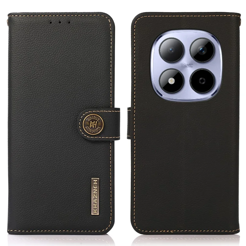 KHAZNEH voor Xiaomi Redmi Note 15 Pro 5G hoesje Echt lederen portemonnee telefoonhoes - Zwart