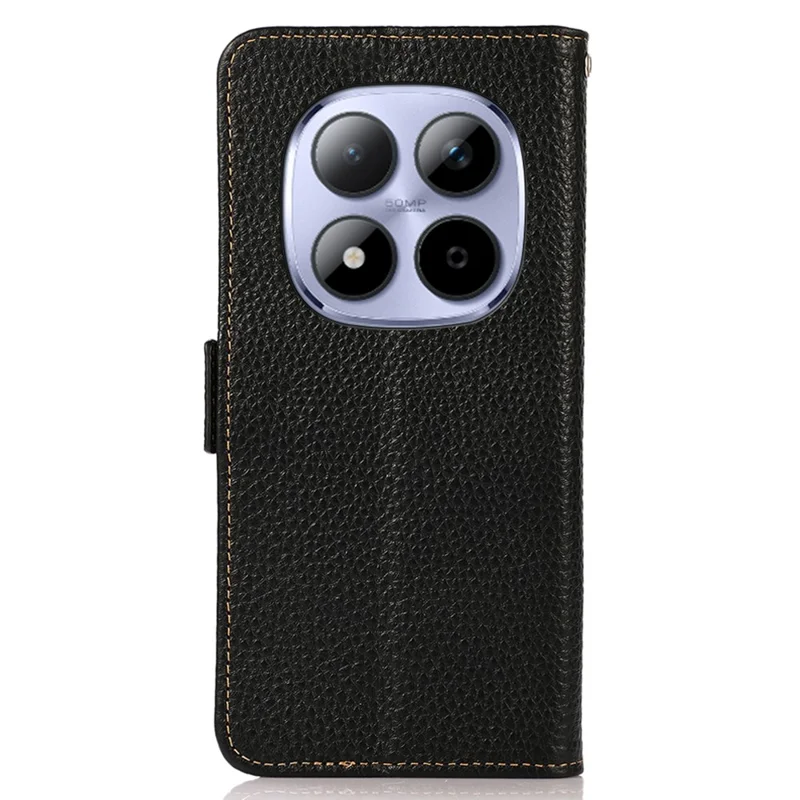 KHAZNEH for Xiaomi Redmi Note 15 Pro 5G (Global) Phone Case Genuine Cow Leather Cover RFID Blocking - Black