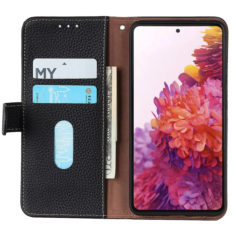 KHAZNEH For Xiaomi 17 Case Genuine Cow Leather Flip Phone Cover - Black