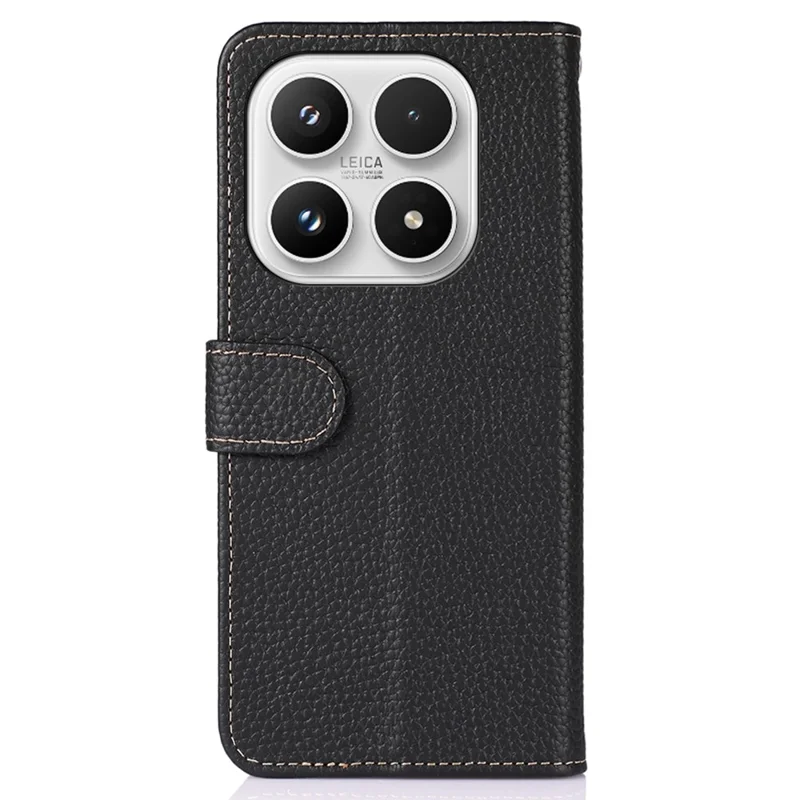 KHAZNEH For Xiaomi 17 Case Genuine Cow Leather Flip Phone Cover - Black