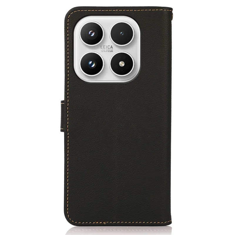 KHAZNEH for Xiaomi 17 Case Genuine Cow Leather RFID Blocking Wallet Phone Cover - Black