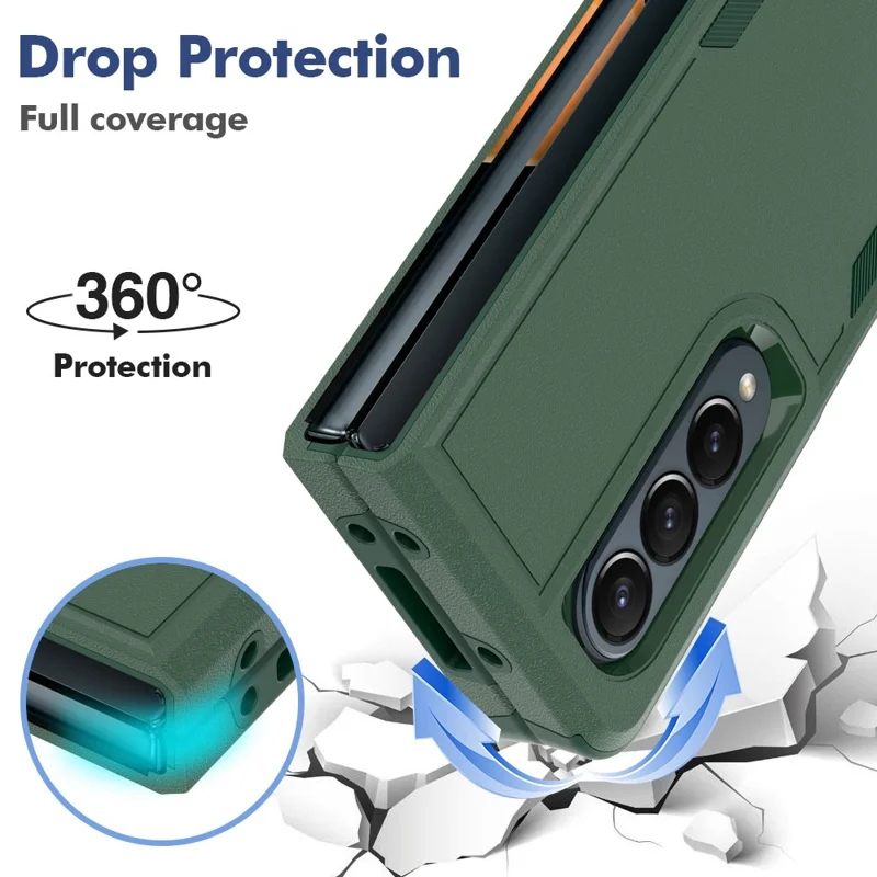 For Samsung Galaxy Z Fold4 5G Anti-scratch PC + TPU Folding Phone Case Drop-proof Back Cover - Dark Green